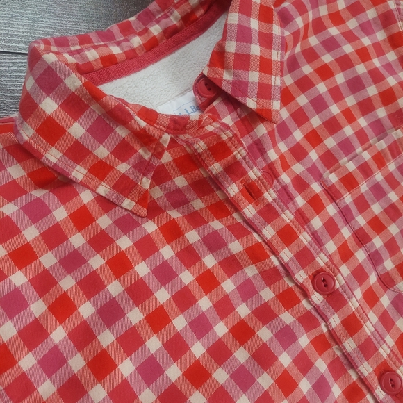 L.L.Bean Red Pink Plaid Fleece Lined Shirt Jacket Size Small - Picture 2 of 11